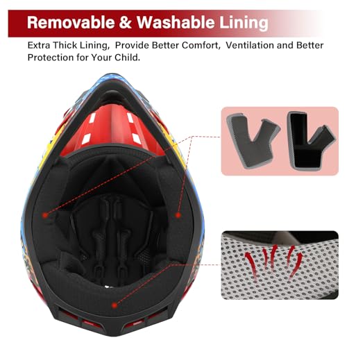 Image of XFMT Youth Dirt Bike Helmet DOT Kids Full Face Helmet for Motocross ATV Off-Road Street Bike Four Wheeler with Goggles & Gloves, Spray Graffiti X-Large