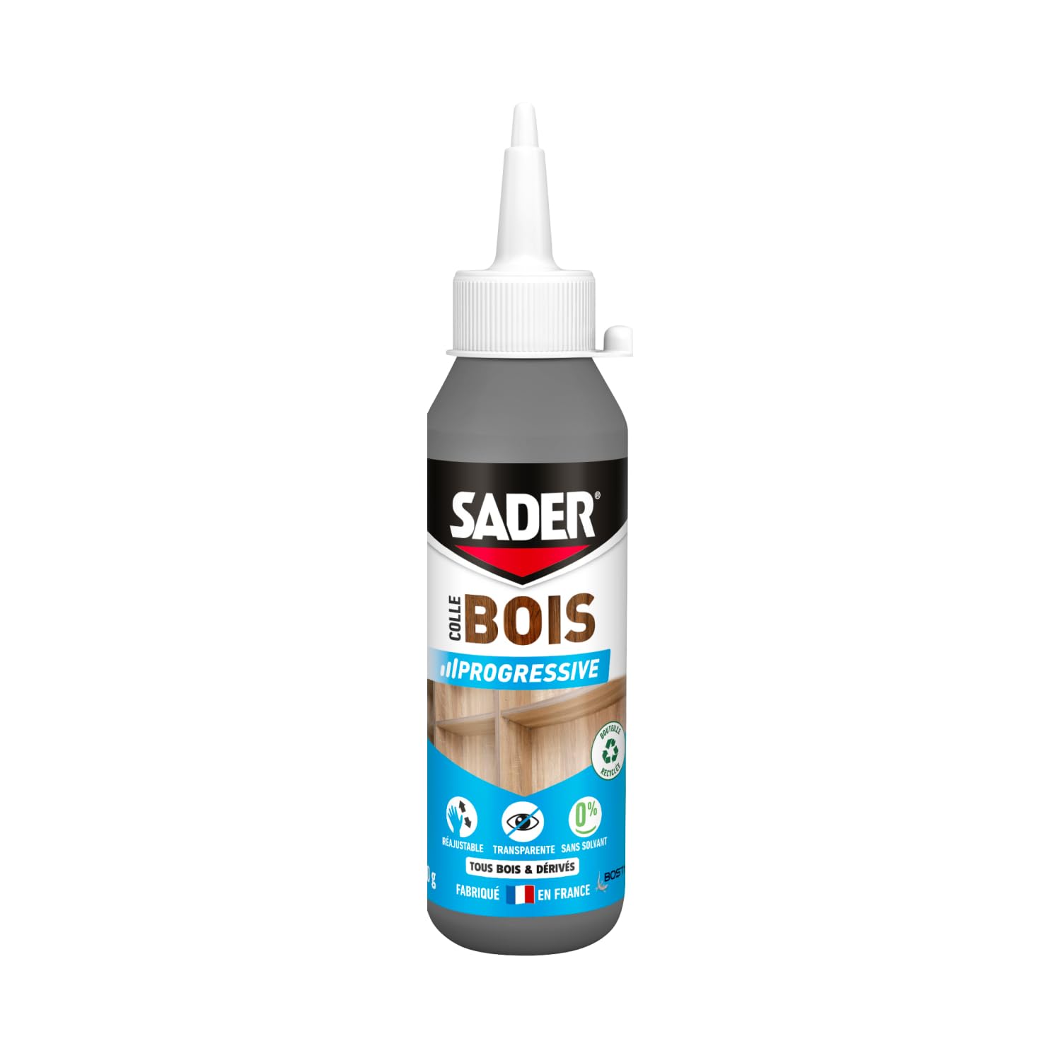 Sader Colle à Bois Prise Progressive – Colle Vinylique Bois Intérieur – Colle Forte pour Tous Bois et Dérivés –Transparente après Séchage – Sans Solvant – Biberon de 100 g