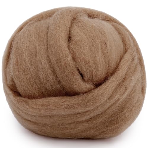 Image of Mayboos 1.76oz Bright Brown Natural Wool Roving, Needle Felting Wool | Wool for Needle Felting Bright Brown Color for Wet /Dry Felting Handcrafts and Spinning