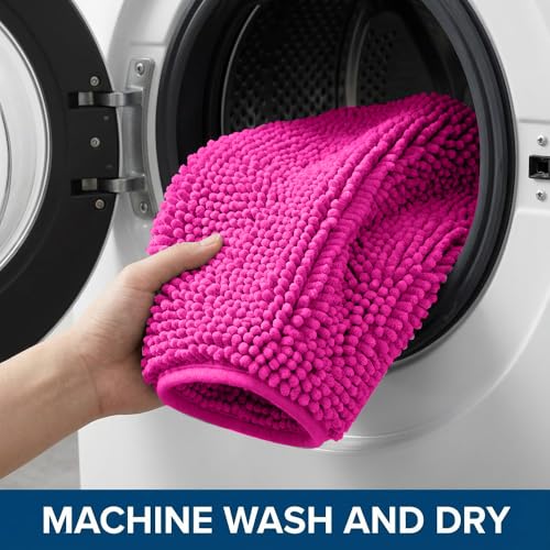 Bathroom Rugs Sets 2 Piece,Super Absorbent Chenille Bath Mats and U-Shaped Toilet Rug,Strong PVC Non Slip Backing,Microfiber Washable Dry Quickly Bath Mats for Bathroom(20"x32"+20"x20"U,Hot Pink) by Catabatic - Used condition - Image 6