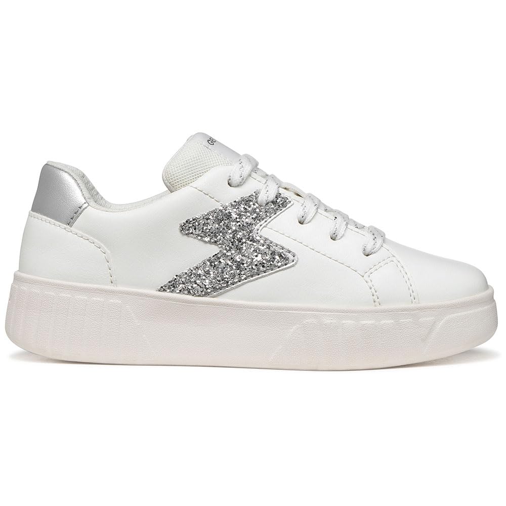 Geox J MIKIROSHI Girl A Trainers, White/Silver, 39 EU
