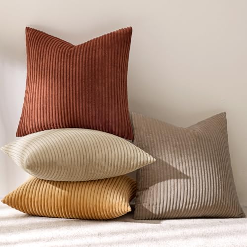 Image of MIULEE Boho Farmhouse Terra Cotta Throw Pillow Covers 18x18 Inch Set of 4 Mordern Nordic Fall Cushion Covers Soft Corduroy Home Decor for Couch Bed Sofa Living Room