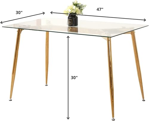 Miniatura 2 de Mesa de comedor rectangular de vidrio con patas doradas, mesa de cocina moderna de 47 pulgadas, rectangular, mesa de comedor cuadrada para 4