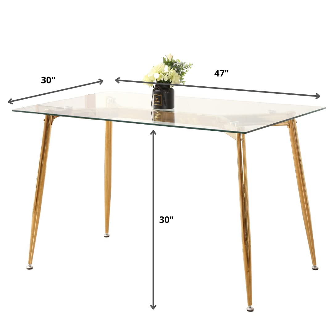 Amazon｜Pozbee ガラス製ダイニングテーブル ゴールドの脚付き モダン