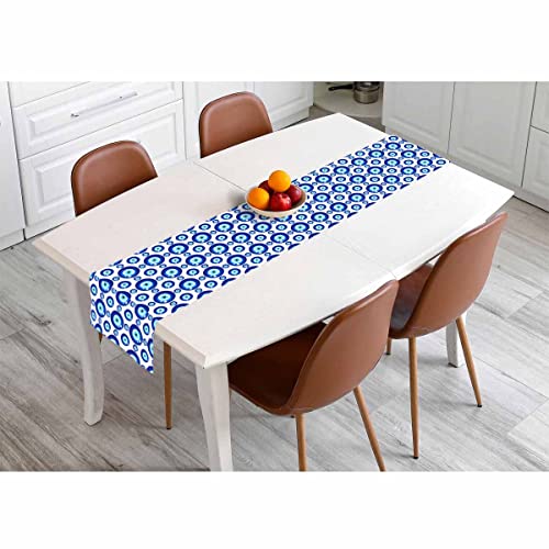 Hosnye HE-TABLE-A067 Runner Blue Evil Turkish Eye Bead Seamless Pattern,Cotton Linen Table Runner Decoration thumb #3