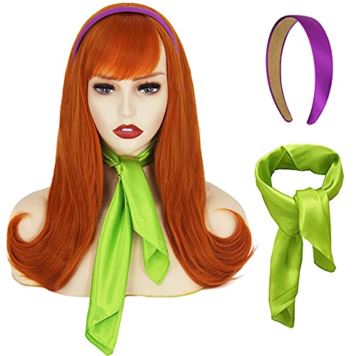JIY Orange Wigs for Daphne Cosplay Costume Womens Long Ginger Wig Copper Hair Replacement Wigs for Cosplay Halloween Party JY003OR