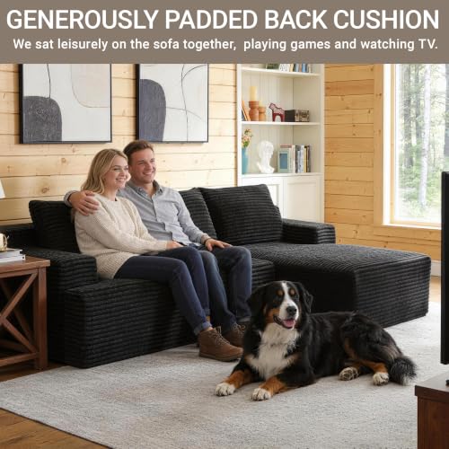 Image of Boneless Couch, Modular Sectional Couches for Living Room, U-Shaped Cloud Couch Sofa with Deep Seat, Fluffy Corduroy Upholstered Corner Sofa
