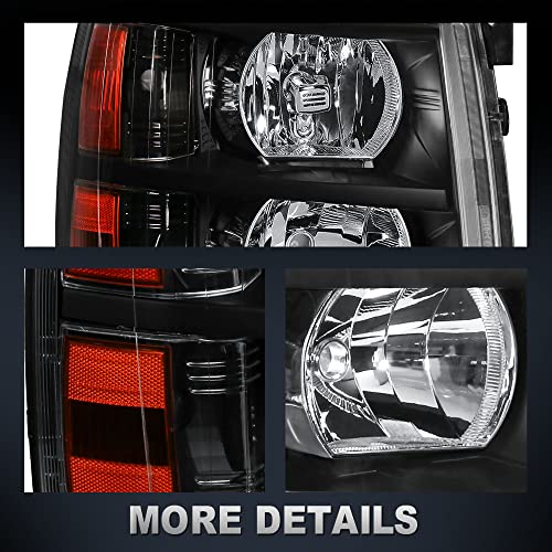 Mostplus Headlight Assembly Compatible With 2007-2013 Chevy Chevrolet Silverado 1500 2500 3500 Front Lamp With Black Housing/Clear Lens/Amber Reflector #TOP4