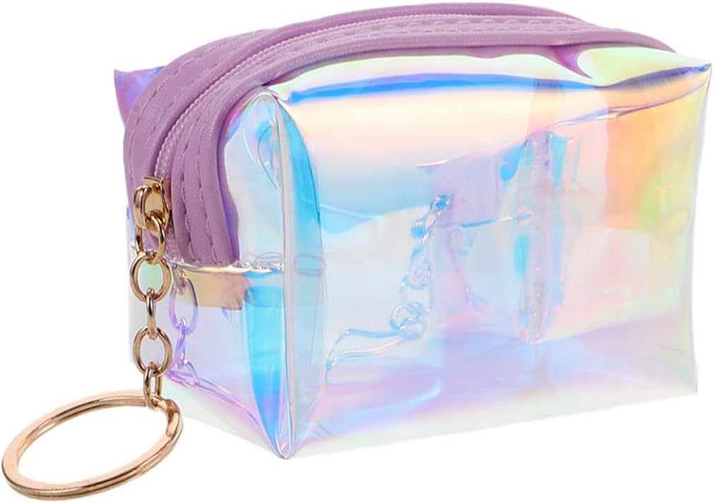 Iridescent Mini Coin Purse with Keychain, Holographic Change Wallet for Women and Teens, Portable Small Card Holder for Travel and Everyday Use