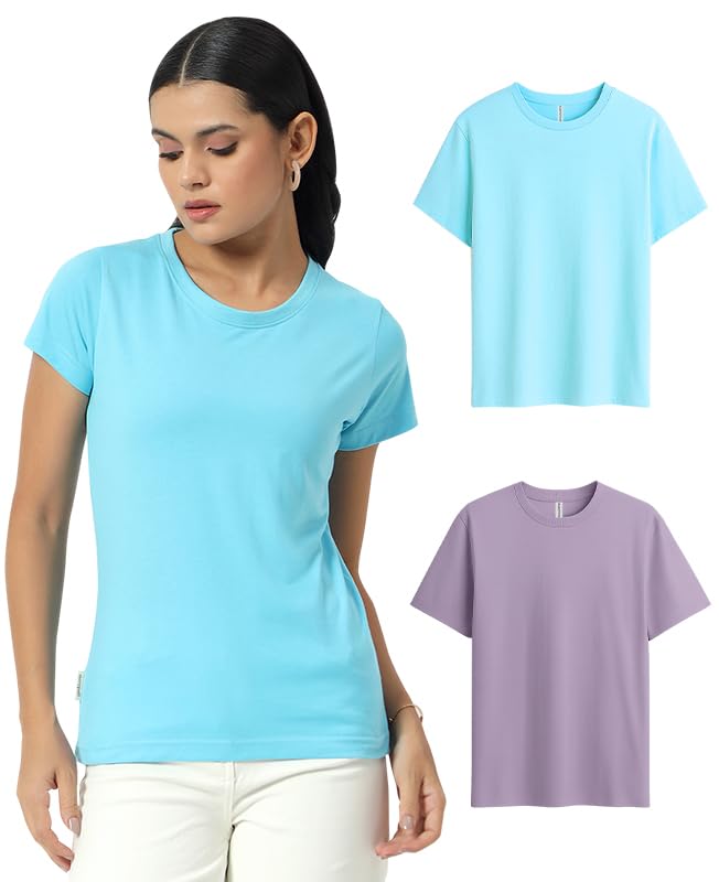 Image of Sleepynuts Women's Plain Round Neck Regular Fit Half Sleeve Cotton T Shirt