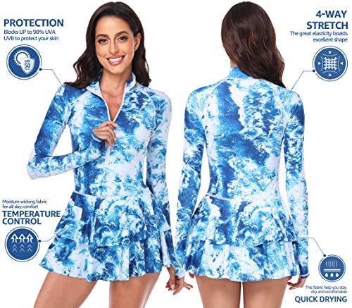 UNIQUEBELLA Rash Guard for Women, 1 Piece Modest Swimsuits for Women - Long Sleeve Swimsuits UV UPF 50+ Swim Shirt