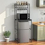 Housolution Mini Fridge Stand with Storage, 2-Tier Kitchen Microwave Stand with Storage Mini Fridge Shelf Height Adjustable Bakers Rack with 8 Hooks for Dorm, Living Room, Offices, Black