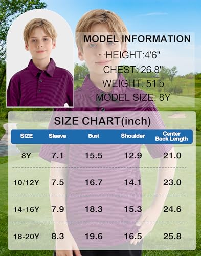 Image of Polo Shirts for Boys Golf Polo Shirt Short Sleeve Boys Performance Polo Dry Fit Stretch Collared UPF50+ Kids Golf Shirts