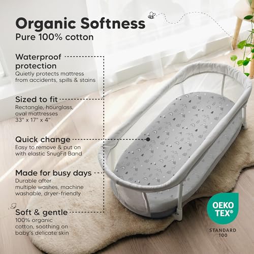 Image of 2-pk Waterproof Bassinet Sheets Girls, Boys, Cotton - 33x17 Universal Bassinet Mattress Pad Protector Cover, Compatible with Graco,Baby Delight,Chicco,Halo Bassinest Swivel Sleeper Fitted (Woodland)