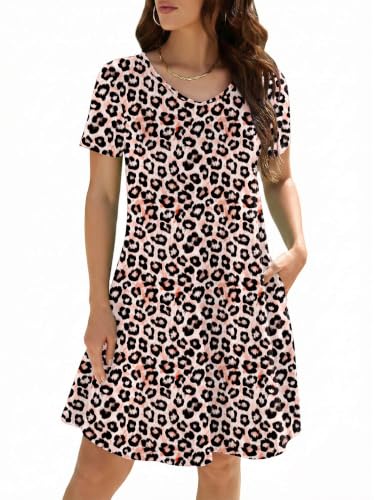 Image of KORSIS Dresses for Women Casual T-Shirt Summer Short Sleeve Loose Comfy Dress Swing Flowy Beach Vacation Sundress with Pocket