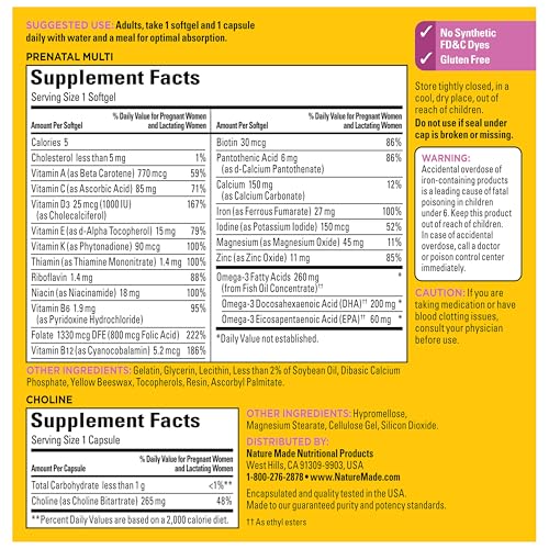 Nature Made Prenatal Vitamin Softgels + Choline Capsules, 60 Count of Each - image 7