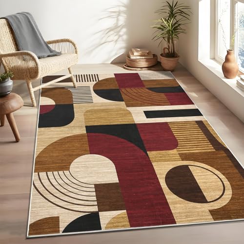 4x6 Washable Rug for Bedroom, Boho Geometric Small Area Rugs