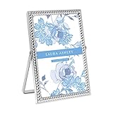 Laura Ashley 4x6 Silver Rope Metal Picture Frame (Vertical) with Pull-Out Easel Stand, Made for Tabletop, Counterspace, Shelf and Desk