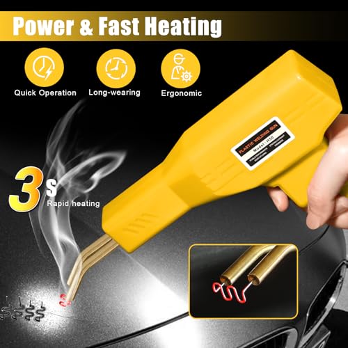 Image of ATOLS Upgraded Plastic Welder, 1000PCS Staples, Pure Copper Transformer, Rapid Heating, Plastic Welding Kit, Hot Stapler Kit, Plastic Welder Gun Kit, Car Bumper Repair Kit, Plastic Repair Kit(Yellow)