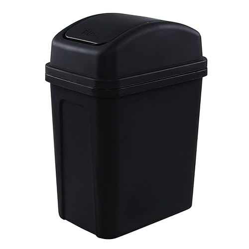 Cubo de basura de plástico con tapa oscilante de 7 litros, cubo de basura negro para cocina, 1 paquete