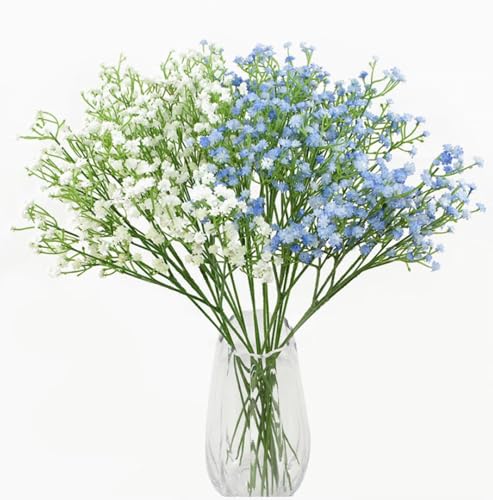 SRrabbit 清楚な かすみ草 造花 カスミ草 かすみそう 本物そっくりな アーティシャルフラワー 花束 白6本 ブルー6本 12本セット 約52cm