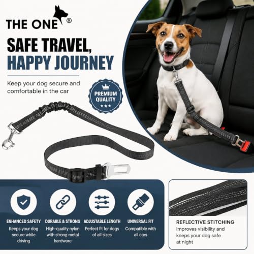 Image of Dog Seat Belts for Cars - Dog Seat Belt Adjustable Elastic Bungee - Strong Durable Dog Car Harness - Car Dog Seat Belt 360 Degree Swivel Attach Won't Twist, Reflective, Easy to Use (BLACK)