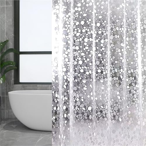 EVA Shower Curtain Liner, Heavy Duty Waterproof Bathroom Liner, Cobblestone Pattern, Long Clear Shower Curtain with Magnets, Eco-Friendly & Tear Resistant, with Rustproof Hooks(78.7