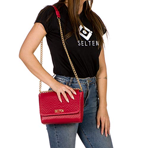 Bolsa Lateral Feminina Transversal Corrente Vermelho Selten