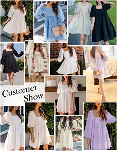 Hotouch Women Short Chiffon Dress Flowy Ruffle Hem Dress Long Sleeve Babydoll Dress Square Neck Loose Dresses(White Xl) #TOP5