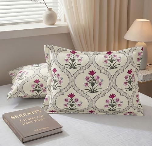 Image of VAS COLLECTIONS Cotton Pillow Cover Set of 2 (17x27 Inches) | Ultra Soft Breathable Pillow Cases for Bed | Skin Friendly, Fade Resistant & Comfortable Pillow Covers for Bedroom Decor (Rose White)