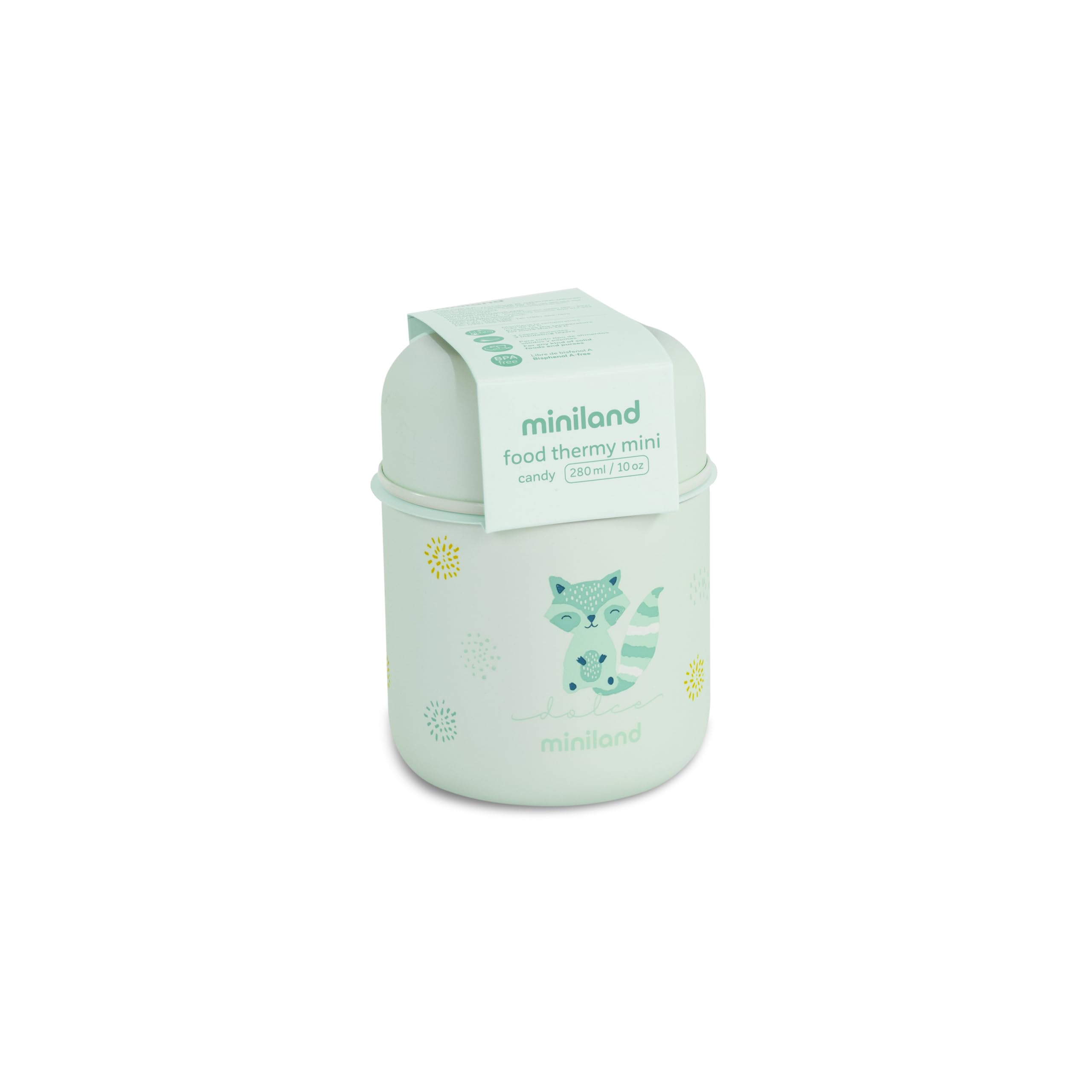 Miniland Food Thermy Mini Mint. Thermos papillero da 280ml, con doppio strato di acciaio che mantiene la temperatura del cibo per ore.