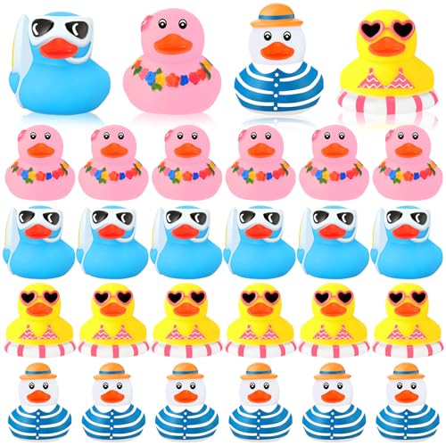 Honoson 36 Pcs Summer Beach Rubber Duckies Mini Rubber Duck Bath Toys Funny Float Bathtub Squeaky Ducky for Summer Pool Water Activity Baby Shower Classroom Birthday Party Favors(Vibrant Colors)