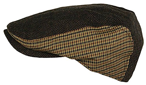 Image of Wonderful Fashion Men's Classic Herringbone Tweed Wool Blend Newsboy Ivy Hat (Large /X-Large, Charcoal)