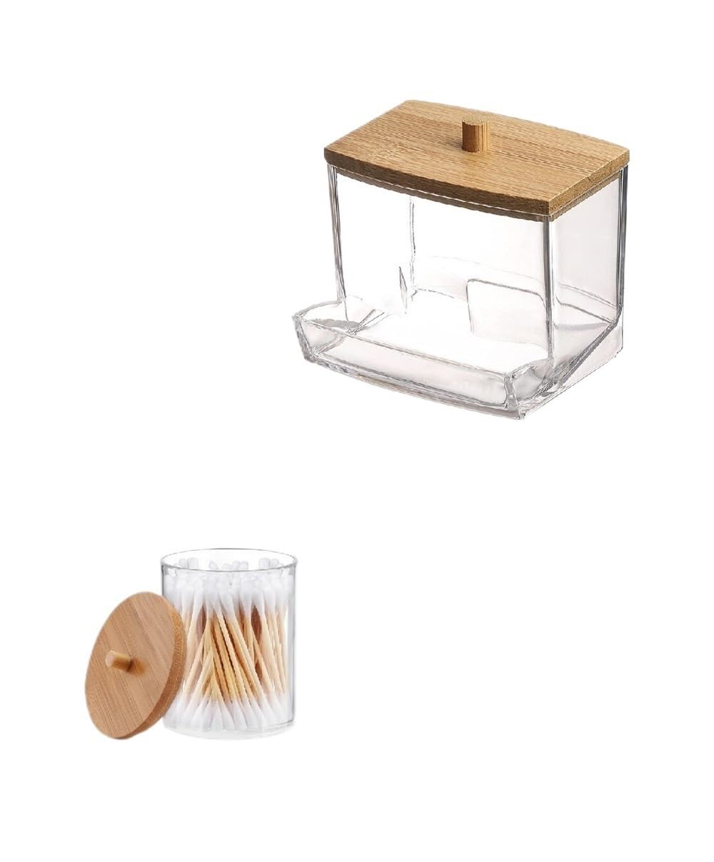 Lianxibag Mix 1Pcs Cotton Swab Holder, Dispenser With Bamboo Lids, Bathroom Storage Jars Containers Clear Plastic(Mix)