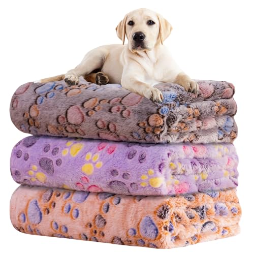 Image of Dog Blankets for Dogs, 3 Pack Large Blanket Medium Dog Cat Soft Fuzzy Blankets Washable,Comfort Flannel,Fuzzy Soft Blankets for Dogs,Pet Blanket,Reversible Cow Print,41 x 31 inch,Blue