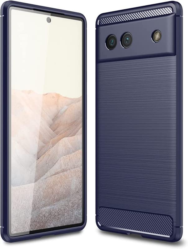 Image of NPRC Hybrid Ultra Slim Protective Case TPU Non-Slip Carbon Fiber Texture Shockproof Case Cover for Google Pixel 6A - Blue