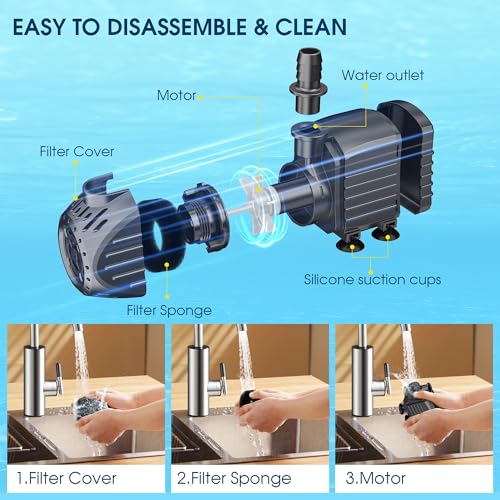 Image of Ultra Quiet Submersible Water Pump 200GPH Size 3.2Lx2.5Wx2.8H in