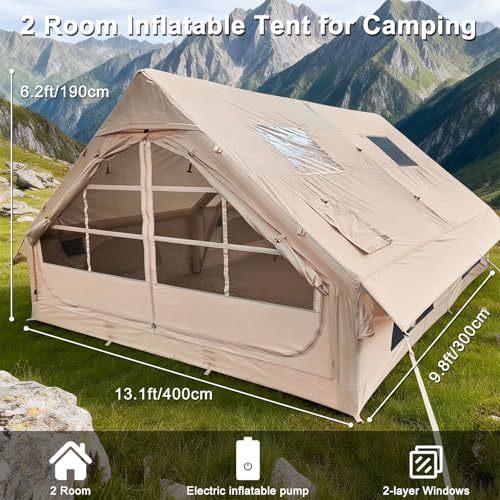 Image of Inflatable Camping Tent,2 /4 /6 /8 /10 Person Glamping Inflatable Tents, Quick Setup Blow Up Tents with Pump, Waterproof Inflatable Tent for Camping, Air Glamping Tents for Adult