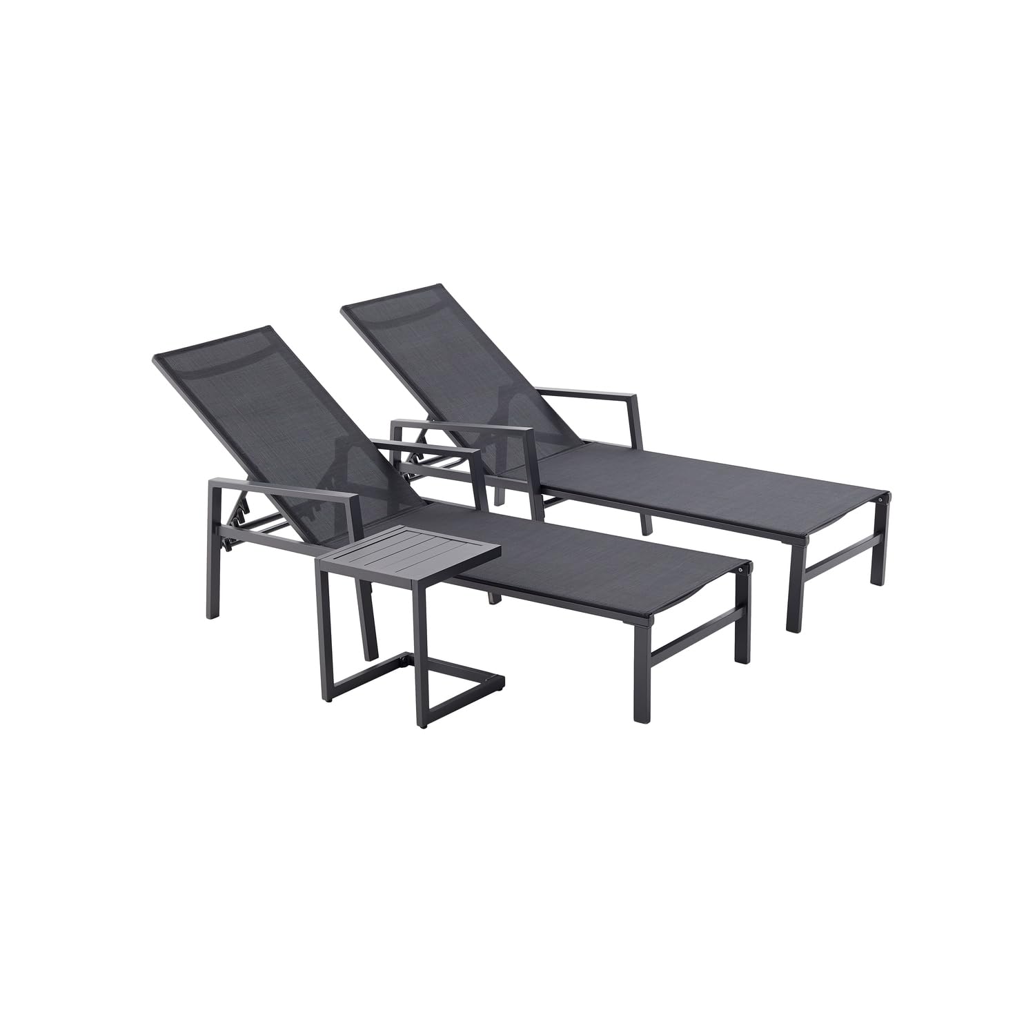 CONCEPT USINE Lot de 2 Transats Bari Noir avec Table d'Appoint Aluminium