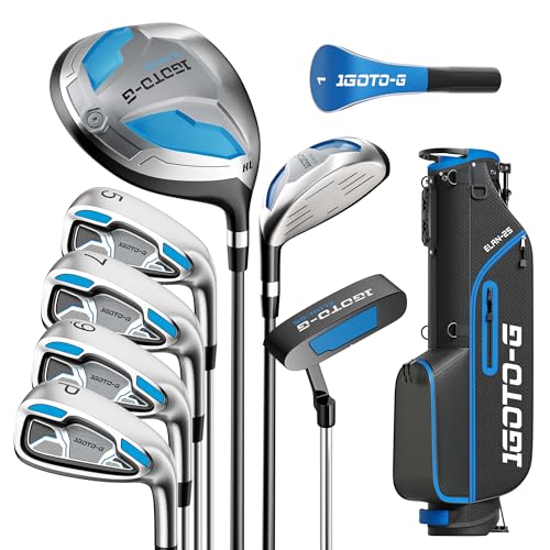 1GoTo-G 9 Pieces Golf Clubs Set for Men - Complete Mens Golf Clubs Full Set Right Handed Includes Stand Bag with Rain Hood, 1# Drive, 5# Hybrid, 5# 7# 9# PW# Irons and Putter