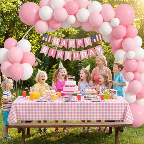 Image of RUBFAC Pink Balloons 65pcs, 12 Inch Baby Light Pink Party Balloon with Ribbons for Valentine's Day, Birthday, Wedding, Baby Shower, Gender Revelation Party Decorations
