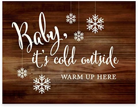 Andaz Press Wedding Party Signs, Rustic Wood Print, 8.5x11-inch, Baby It's Cold Outside, Warm Up Here, Hot Apple Cider Bar Dessert Table Reception Sign, 1-Pack, Winter Fall Autumn Decor, Unframed