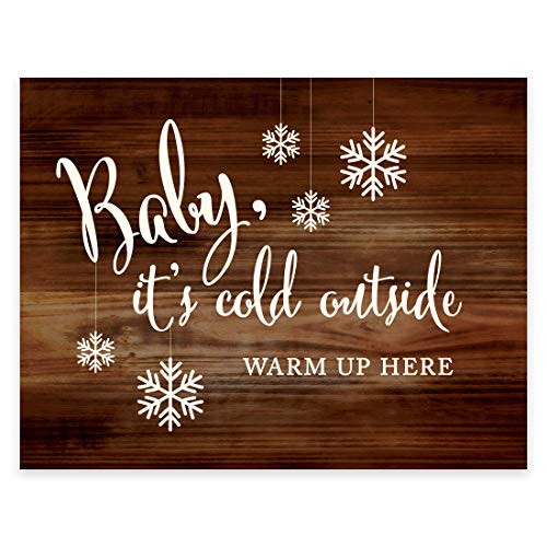 Andaz Press Wedding Party Signs, Rustic Wood Print, 8.5x11-inch, Baby It's Cold Outside, Warm Up Here, Hot Apple Cider Bar Dessert Table Reception Sign, 1-Pack, Winter Fall Autumn Decor, Unframed
