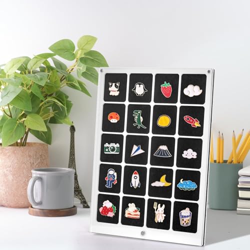 Image of Peohud Acrylic Enamel Pin Display Board, 20 Grids Dust-Free Pin Collection Organizer, Clear Table Top and Wall Pin Holder Case for Jewelry Pins, Pin Gift, Pin Enthusiast