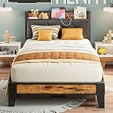 ANCTOR Twin XL Bed Frames, Storage Headboard with Outlets, Easy to Install, Sturdy and Stable, No Noise, No Box Springs Needed - Perfect for a Good Night's Sleep