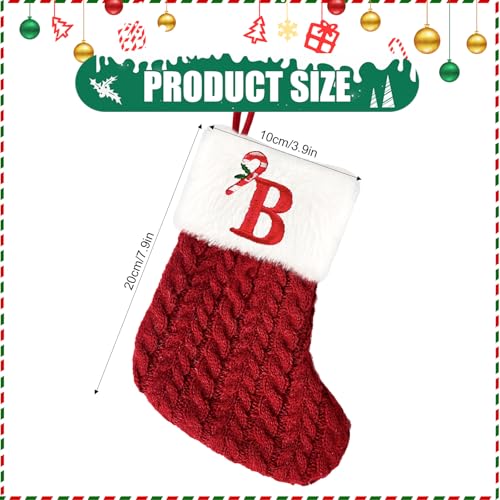 Christmas Stockings 7.9 inch Personalised Knitted Stocking with Letter Monogram Xmas Stockings Red Christmas Stockings Plush Cuff Hanging Stockings Gifts Holding for Xmas Tree Holiday Ornament (B) - Image 2