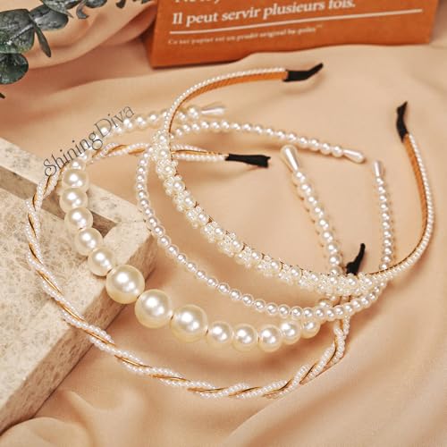 Shining Diva Fashion 4 Pcs Headbands Stylish Pearl Hairbands Hair Accessories Hair Bands for Women Girls (14967hb) - Image 2