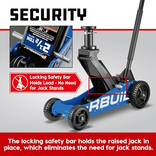 Image of Powerbuilt 2.5 Ton Big Wheel Off Road Jack, Vehicle Lift for Trucks, SUVs, ATVs Offroad Vehicles, Oversized Wheels for Rugged Terrain, 5000 LB Capacity, Blue 620620ECE
