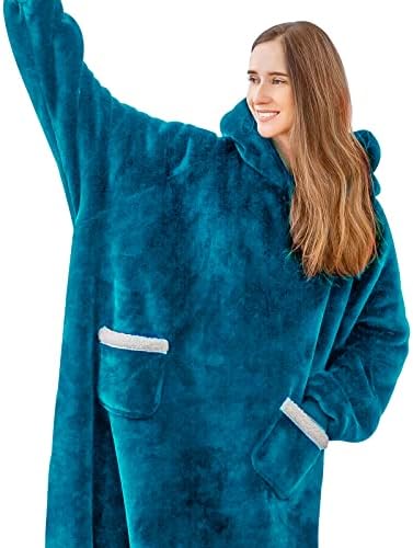 Aisbo Wearable Blanket Hoodie Oversized - Extra Warm Sherpa Fleece Hooded Blanket Thick for Adult Mens, Taupe Fluffy Snuggle Blanket Hoody Sweatshirt Women Gift for her