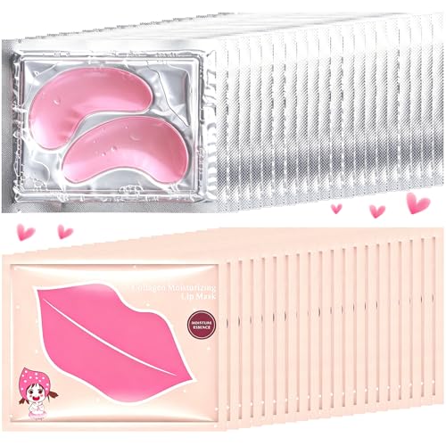 Charm Kiss 40 Pairs Lip Mask & Eye Mask, 24K Gold Crystal Gel Collagen Eye Patches, Bachelorette Party Favors, Bridesmaid Gifts, Bulk Gifts, Birthday Party Favors, Teacher Appreciation Gifts